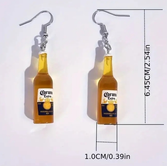 Vibrant Resin Pink Beer Bottle Dangle Earrings - Handcrafted - Unique - Picture 3 of 3